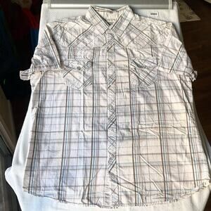 Machine Men’s Short Sleeve Button Down Panel Shirt size 2XL, White & Gray XXL